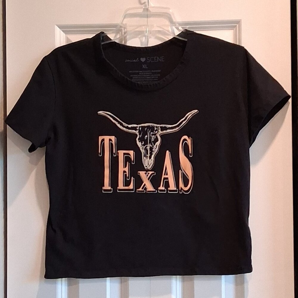 Social Scene Black TEXAS Crop Top Women's Size XL